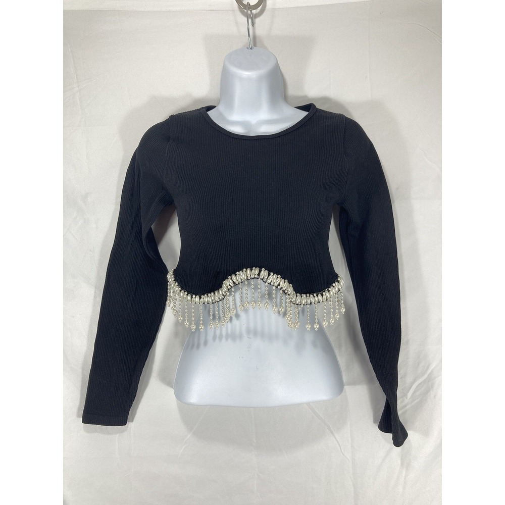 ZARA WOMAN NWT SS23 BLACK SEAMLESS RHINESTONE TOP ALL SIZES Medium